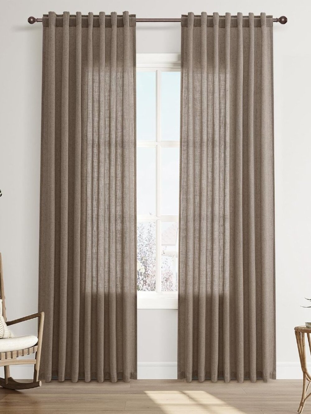 Farmhouse Brown Light Filtering Linen/Polyester Curtains Lightweight Airy 52x90